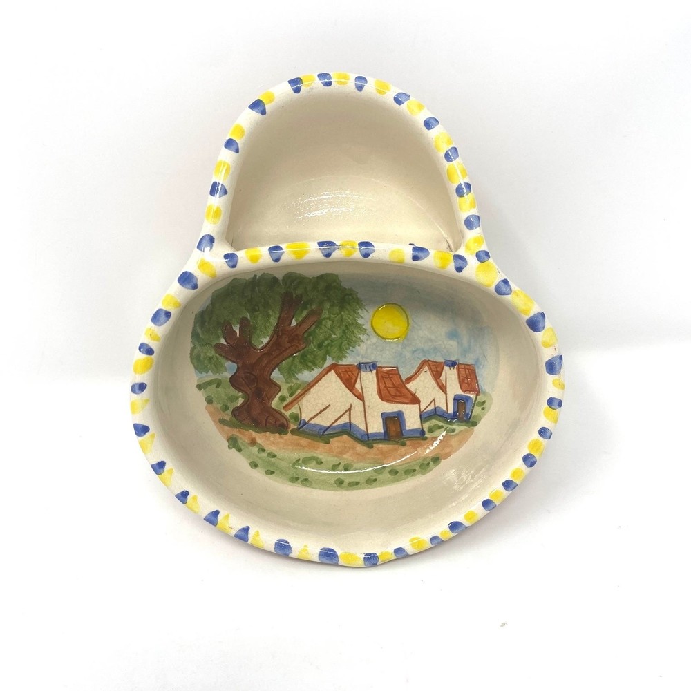 Olive Dish Terracotta Hand Painted Scene Pottery 6”